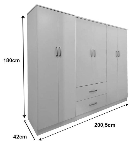 Гардероб с 6 врати, Athos I V9, бял, 200.5x42x180 см