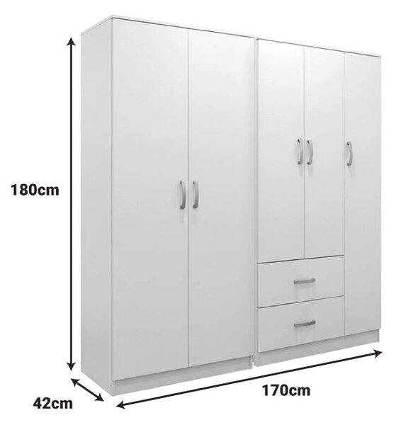 Гардероб с 5 врати, Athos I V21, бял, 170x42x180 см