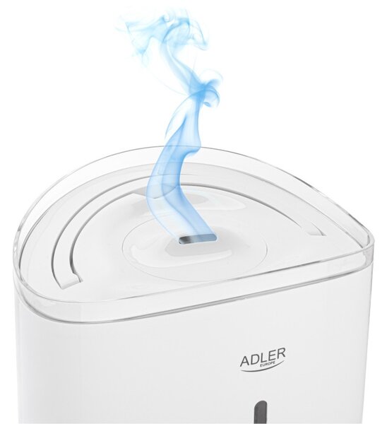 Овлажнител за въздух Adler AD 7971, 30W, До 20м2, 5 литра, 150-300 мл/час, Ултразвук, До 50 часа с едно пълнене, Бял