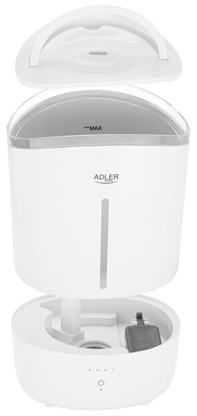 Овлажнител за въздух Adler AD 7971, 30W, До 20м2, 5 литра, 150-300 мл/час, Ултразвук, До 50 часа с едно пълнене, Бял