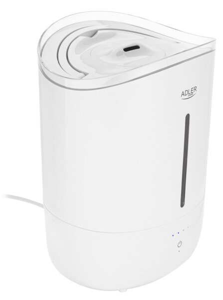 Овлажнител за въздух Adler AD 7971, 30W, До 20м2, 5 литра, 150-300 мл/час, Ултразвук, До 50 часа с едно пълнене, Бял