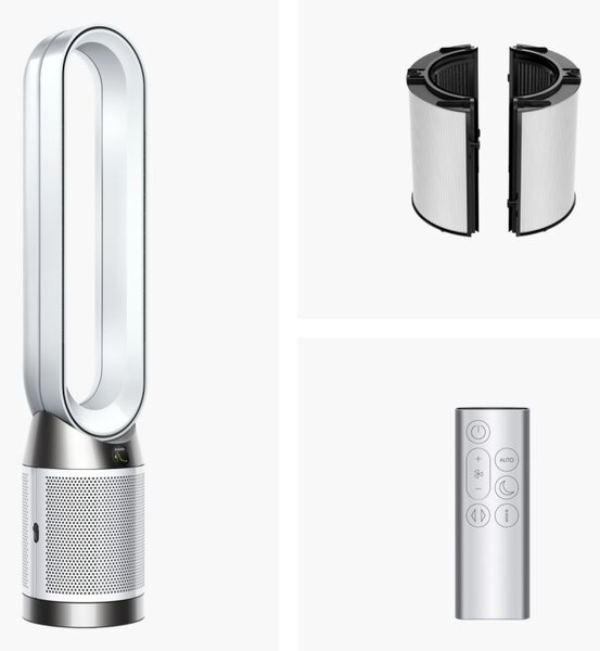 Пречиствател за въздух Dyson Purifier Cool PC1 544901-01, 50W, 30 м2, 287 l/s, 10 скорости, Air Multiplier™, Wi-Fi, Bluetooth, Осцилация, Бял/сребрист