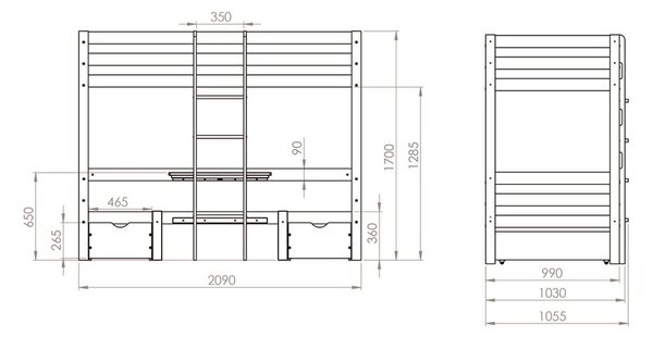 Бяло двуетажно детско легло от масивен бор с място за съхранение 90x200 cm Elen – Olivia Living