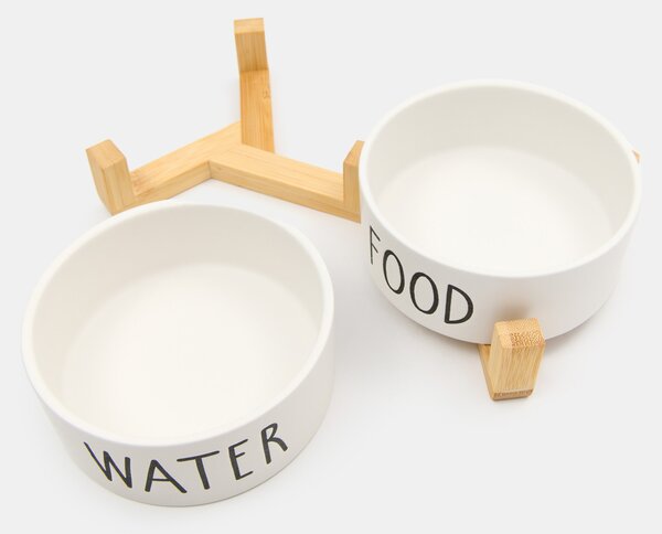 Sinsay - Комплект керамични купи за животни Food & Water - бял
