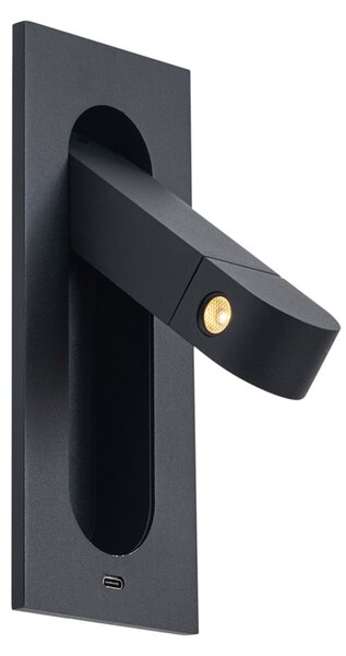 Модерна стенна лампа черна, включваща LED и USB-C порт - Hilton