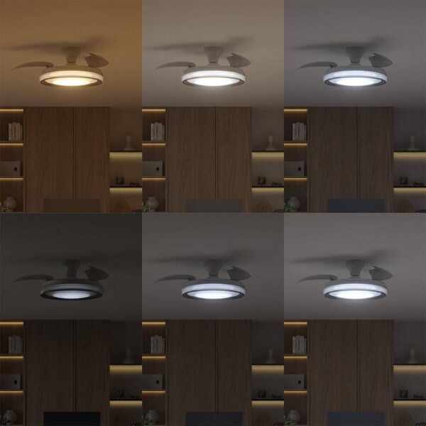 Philips LED тавански вентилатор Bliss, бял гланц, DC, безшумен, Затъмняване, Бял, Дневна/трапезария, Метал, Модерен