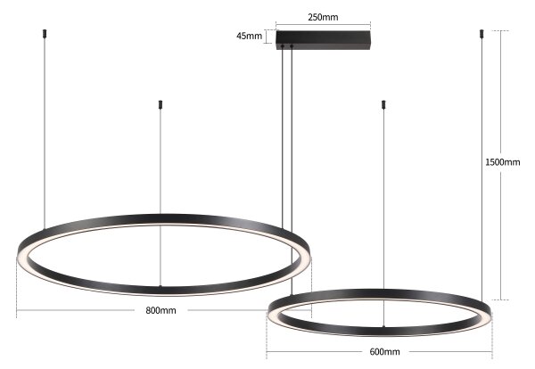 Brilagi - LED димируем полилей с кабелно окачване PORTOFINO LED/98W/230V черен + дистанционно управление