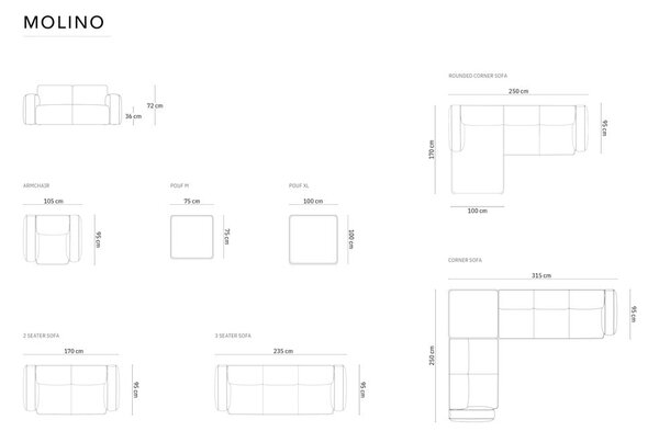 Диван от черен плат букле 170 cm Molino - Micadoni Home