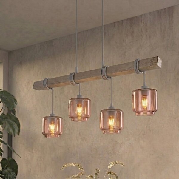 BRILAGI - Полилей на кабел WOOD GLASS 4xE27/60W/230V бор/сив/опушено бежово