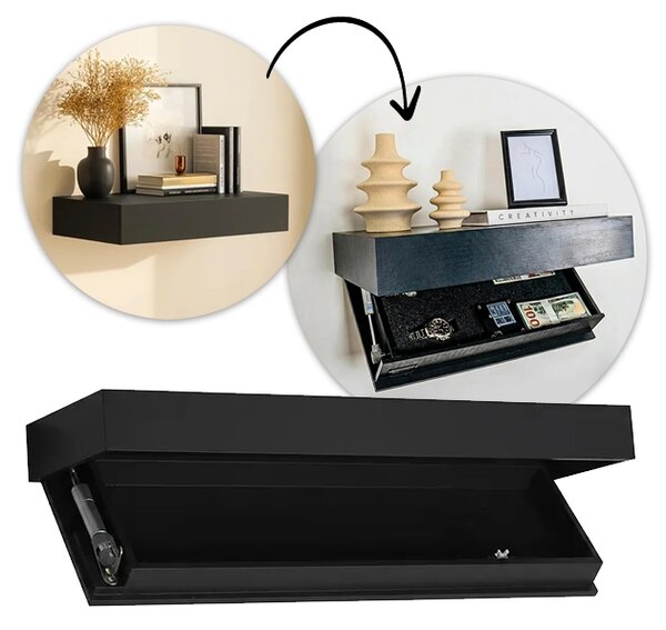 Floatshelf™ стенен рафт със скрито отделение (53 X 17,5 X 5 Cm), Черен