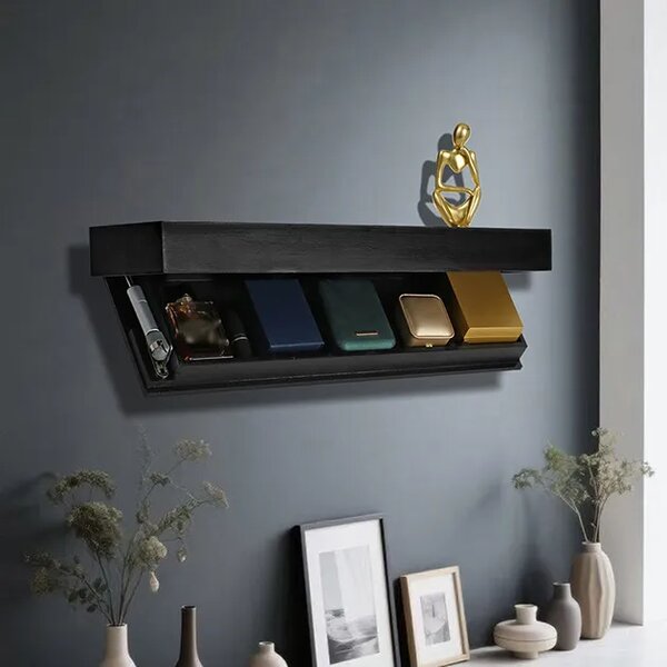 Floatshelf™ стенен рафт със скрито отделение (53 X 17,5 X 5 Cm), Черен