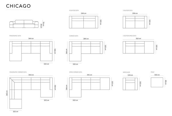 Син ъглов диван (ляв ъгъл/"U") Chicago - Cosmopolitan Design