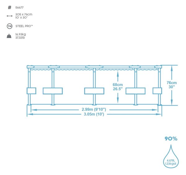 Басейн със солидна конструкция ø 305 cm дълбочина 76 cm Pro – Bestway