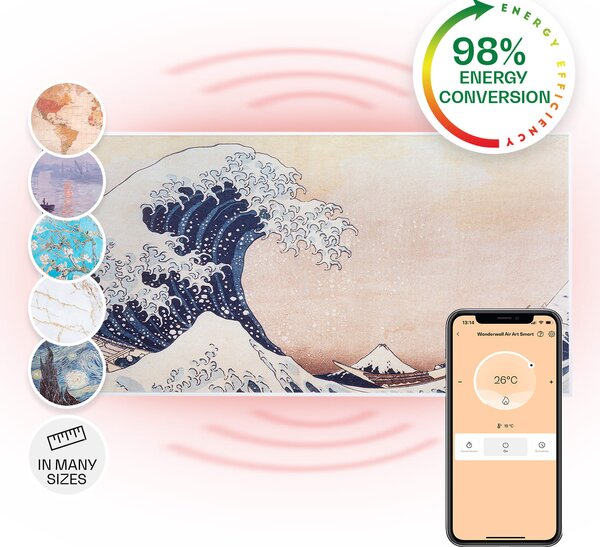 Klarstein Wonderwall Air Art Smart, инфрачервен нагревател, 120 х 60 см, 700 W, приложение, вълна