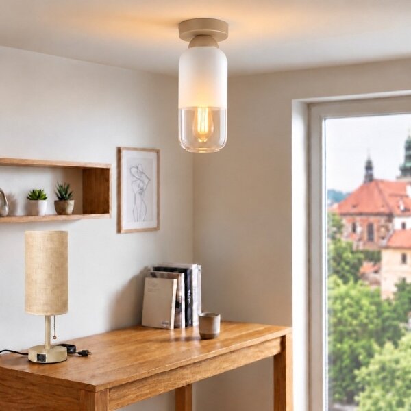 BRILAGI - LED таванно осветително тяло RETRO GLASS 1xE27/60W/230V Ø 14 см бежово/бяло