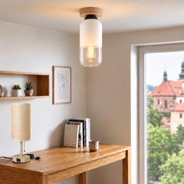 BRILAGI - LED таванно осветително тяло RETRO GLASS 1xE27/60W/230V Ø 14 см дъб/бял