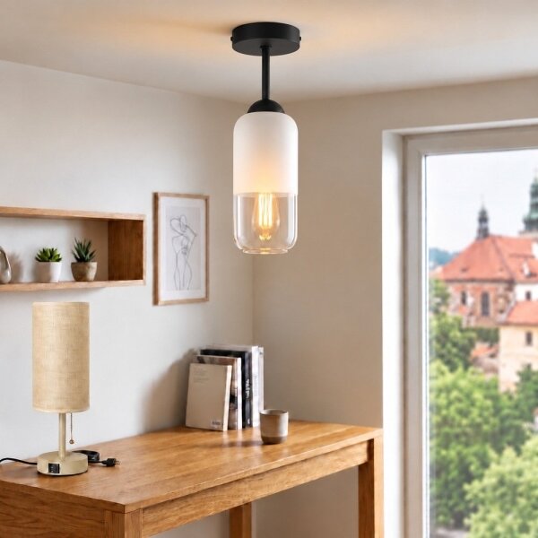 BRILAGI - LED плафонен полилей RETRO GLASS 1xE27/60W/230V диаметър 14 см черно/бяло