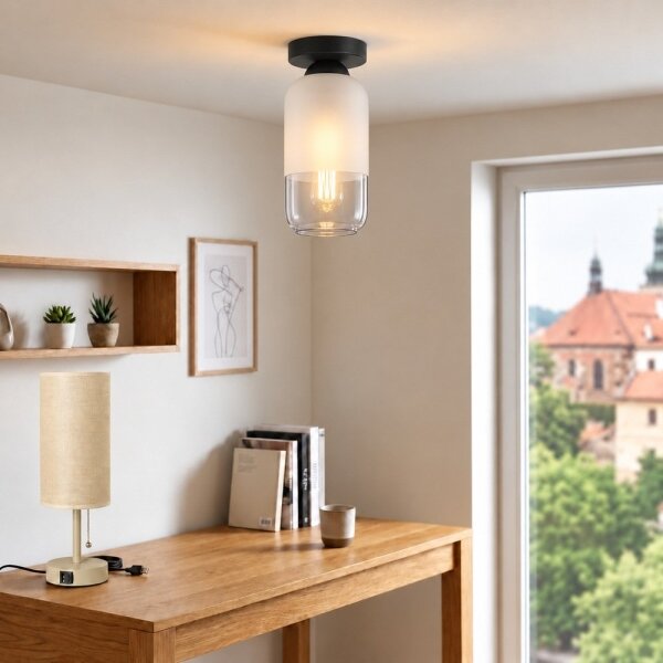 BRILAGI - LED таванно осветително тяло RETRO GLASS 1xE27/60W/230V Ø 14 см черно/бяло