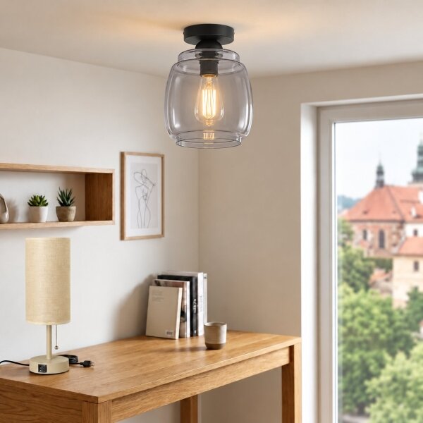 BRILAGI - LED плафон R GLASS 1xE27/60W/230V Ø 26 см черен/димно сив