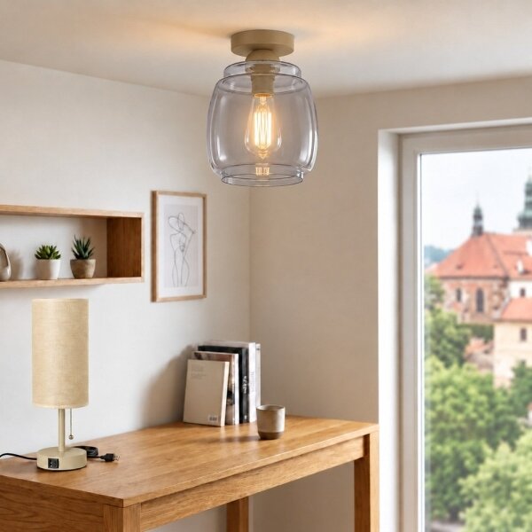 BRILAGI - LED таванно осветително тяло R GLASS 1xE27/60W/230V Ø 26 см бежово/димносиво
