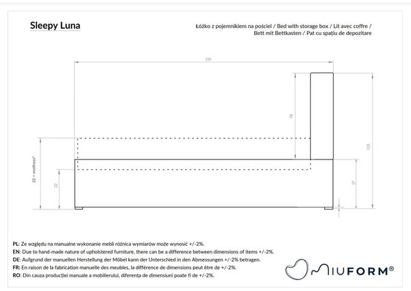 Бежово тапицирано двойно легло и решетка180x200 cm Sleepy Luna - Miuform