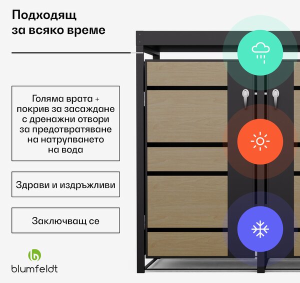 Blumfeldt BinSafe, контейнер за отпадъци, 3 кофи за отпадъци, 240 л, заключващо се, поцинкована стомана, устойчива на атмосферни влияния