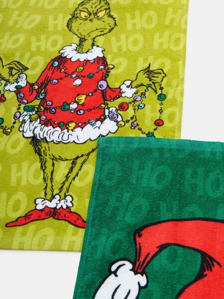Sinsay - Комплект детски памучни кърпи за ръце с коледен мотив 2 pack Grinch - зeлeн