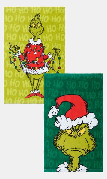 Sinsay - Комплект детски памучни кърпи за ръце с коледен мотив 2 pack Grinch - зeлeн