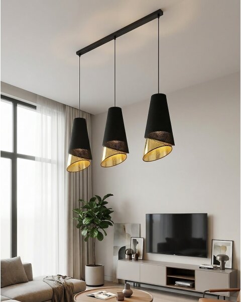 Полилей на кабел MODA 3xE27/15W/230V черно/златно