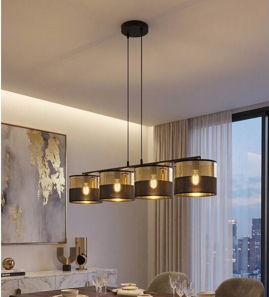 Полилей на кабел LUX 4xE27/15W/230V черен/златен