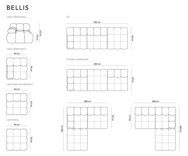 Диван от черно кадифе 282 cm Bellis - Micadoni Home