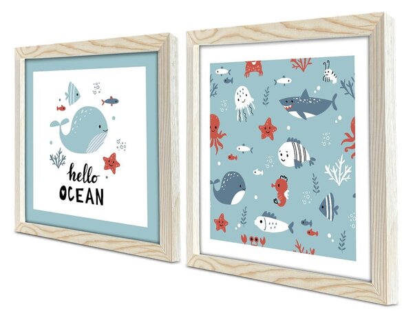 Детски картини в комплект от 2 броя 33x33 cm Hello Ocean - Wallity