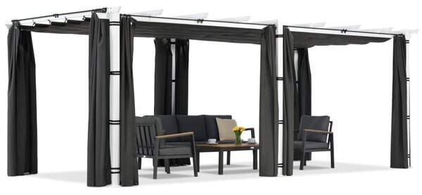 Барбадос пергола за тераса 3х6 м с пердета Garden Point в бяло и антрацит
