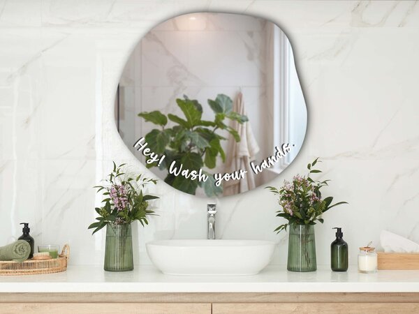 Стикер за огледало S47 – Hey! Wash your hands. (round) 39x12