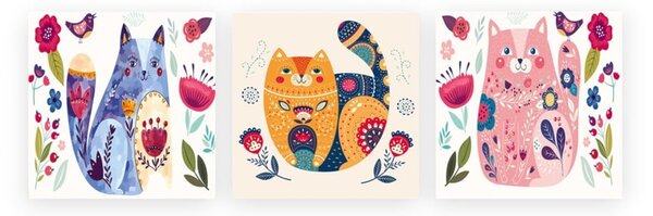 Детски картини в комплект от 3 броя 30x30 cm Cats - Wallity