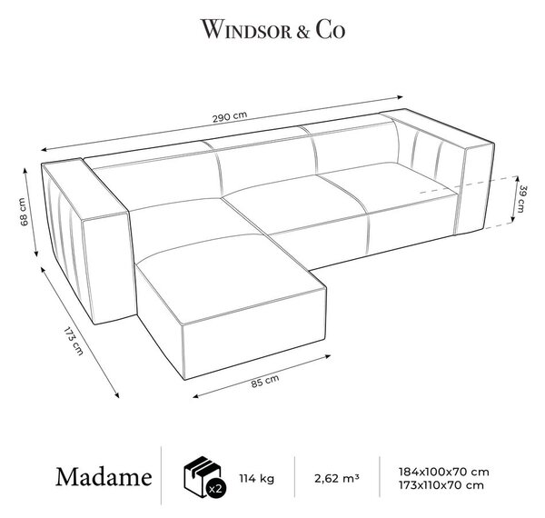 Тъмносин кожен ъглов диван (ляв ъгъл) Madame – Windsor & Co Sofas