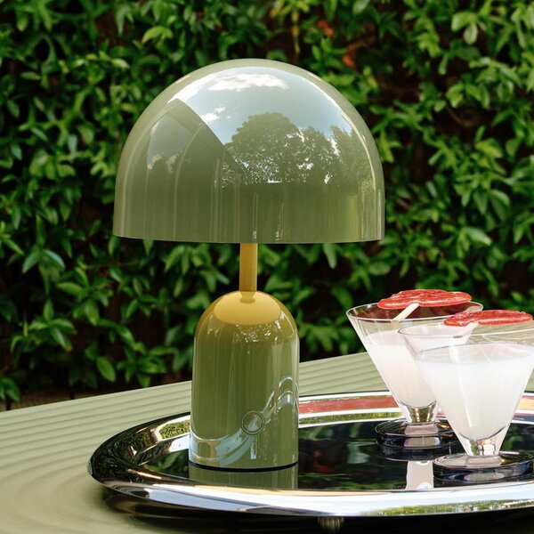 Tom Dixon акумулаторна настолна лампа BELL PORTABLE, мъхзелено 28 cm IP44, Затъмняване, Зелен, Дневна/трапезария, Пластмаса, Дизайн