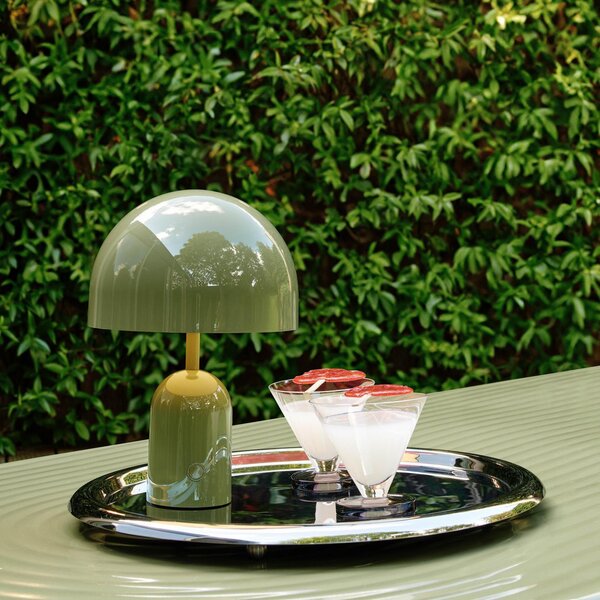 Tom Dixon акумулаторна настолна лампа BELL PORTABLE, мъхзелено 28 cm IP44, Затъмняване, Зелен, Дневна/трапезария, Пластмаса, Дизайн