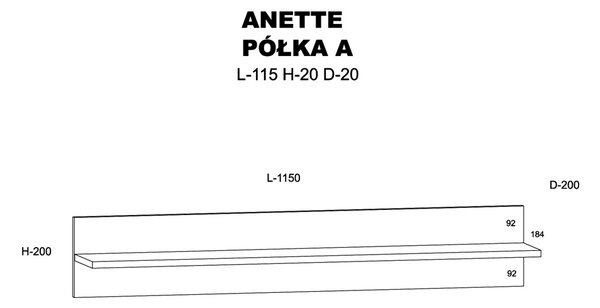 Рафт ANETTE A hanging shelf 115 см, дъб артисан/черен мат