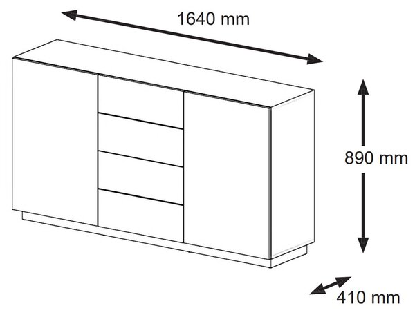 Комод AURA 2D4S 164 см, дъб артисан/черен мат