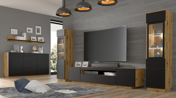 Комод AURA 2D4S 164 см, дъб артисан/черен мат