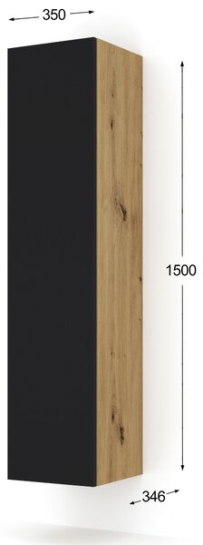 Шкаф за стена DUO 150, дъб артисан/черен мат