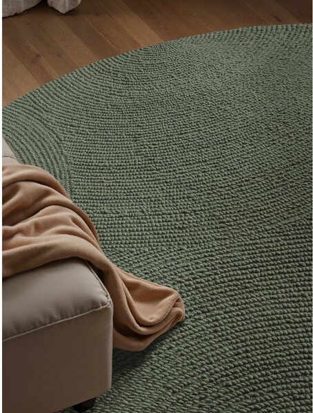 Тъмнозелен ръчно изработен вълнен кръгъл килим ø 120 cm Calmio – Hanse Home