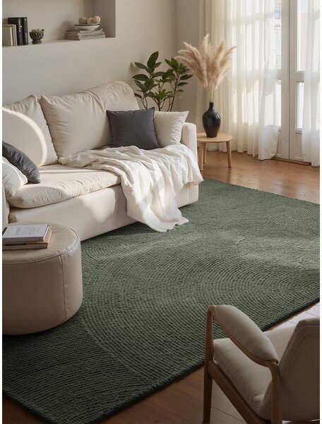 Тъмнозелен ръчно изработен вълнен килим 160x230 cm Calmio – Hanse Home