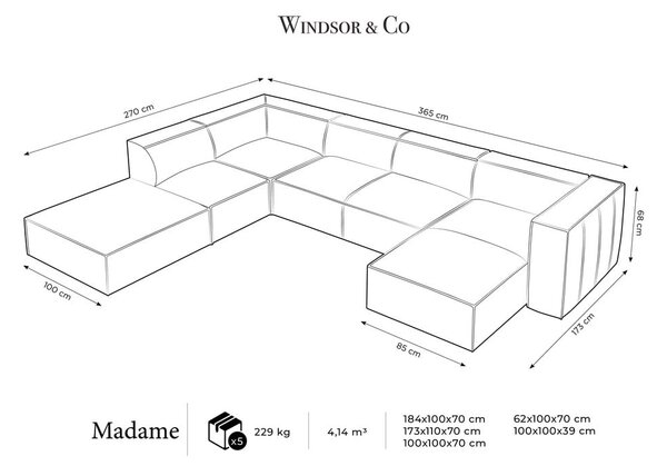 Тъмносин кожен ъглов диван (ляв ъгъл) Madame – Windsor & Co Sofas