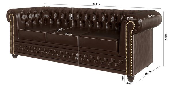 Тъмнокафяв диван от изкуствена кожа 203 cm York - Ropez