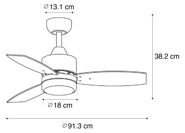 Таванен вентилатор черен с LED с дистанционно управление IP44 - Toledo