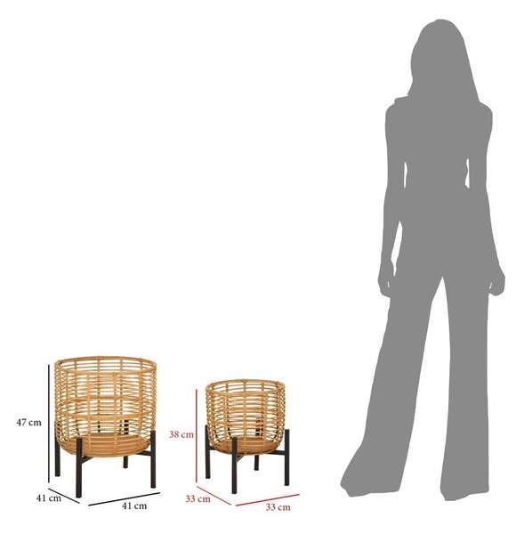 Комплект от 2 стойки за саксии от ратан, височина 47 cm - Mauro Ferretti