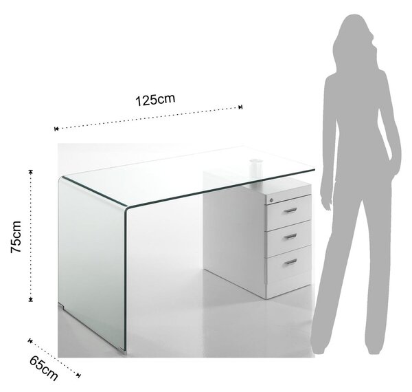 Работна маса със стъклен плот 65x125 cm Bow - Tomasucci