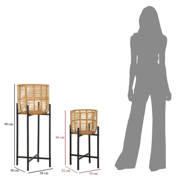 Комплект от 2 стойки за саксии от ратан, височина 90 cm - Mauro Ferretti